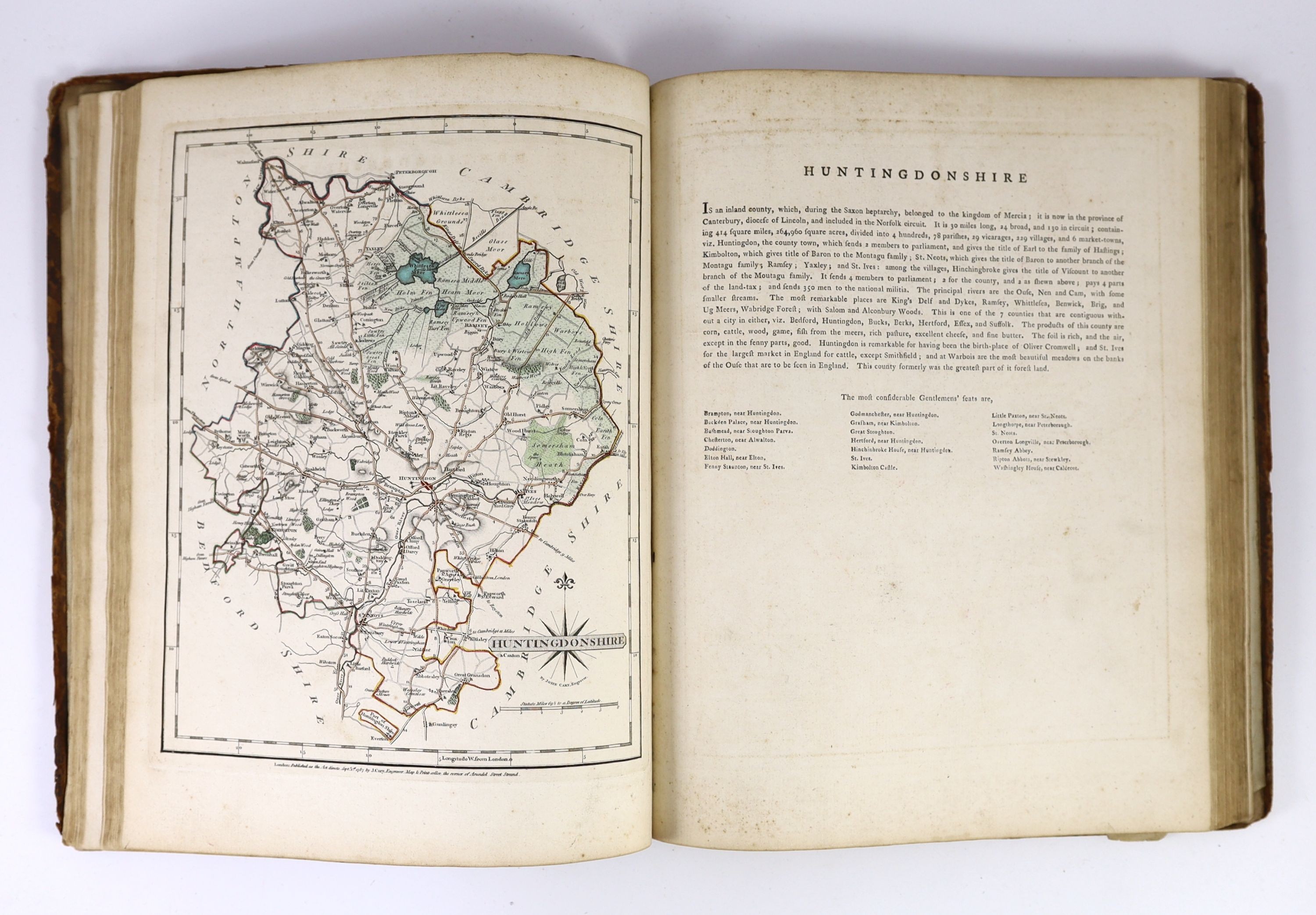 Cary's New and Correct English Atlas.... engraved title and dedication, hand coloured maps of South Britain, North and South Wales and 43 others of English counties; contemp. calf with panelled spine (distressed upper bo